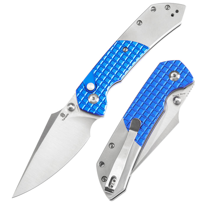 Estimated Released in November
- Fenrir Button Lock Knife Blue Anodized Aluminium+Plain Aluminium Handle (3.44''14C28N Blade) Greg Schob Design - T1034S1