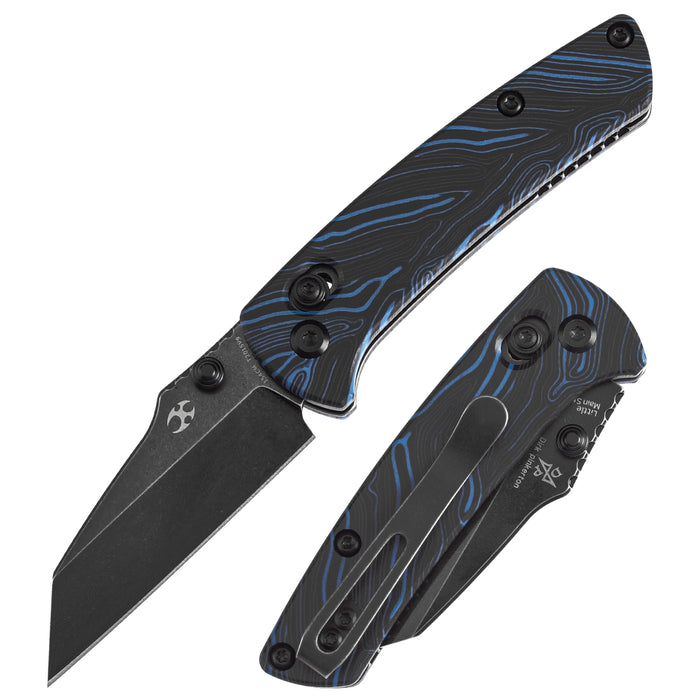 KANSEPT Little Main Street Cross Bar Lock Blue & Black G-mascus Handle (2.26'' Blackwash 154CM Blade) Dirk Pinkerton Design T2015V9