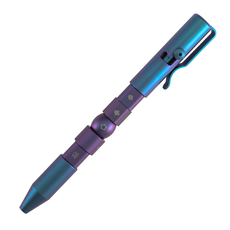 Kansept EDC Customizer Bolt Action Pen Blue & Purple Titanium with Viking Pattern Designed by Kevin Passon-G013P5