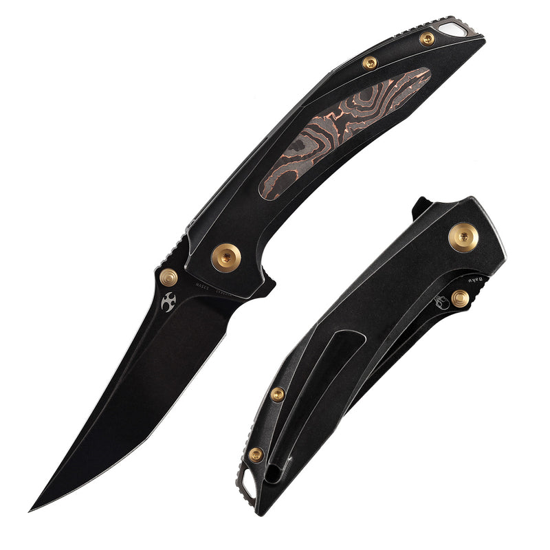 KANSEPT Baku Flipper/Thumb Hole Knife Titanium + Copper Carbon Fiber Inlay Handle (3.2'' CPM-S35VN Blade) Sparrow Knife Co Design -K1056A1
