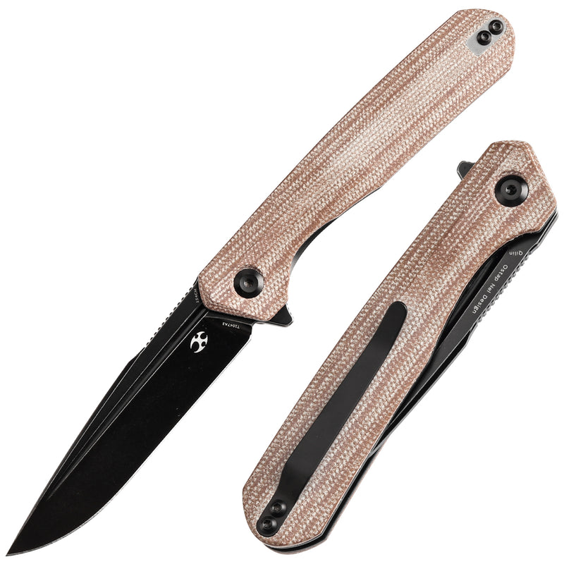 KANSEPT Qilin FlipperBrown Micarta Handle (3.43''Blackwash 154CM Blade) Ostap Hel Design -T1047A3