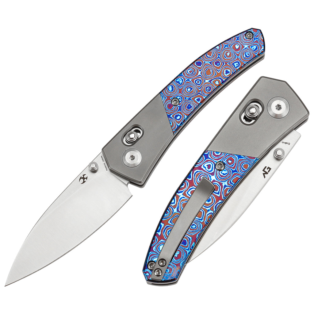 KANSEPT Dako Cross Bar Lock Stonewashed Titanium with Timascus