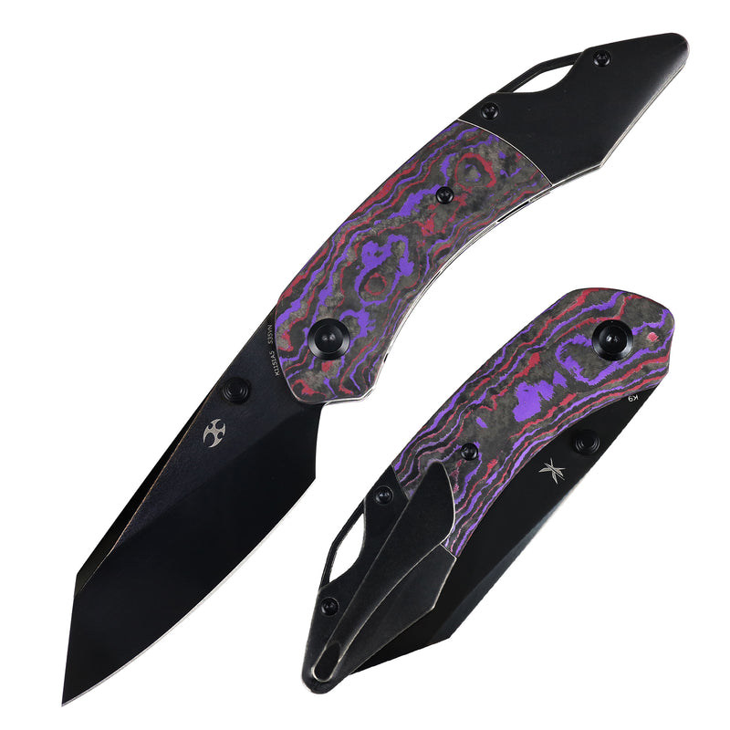 Exclusive | K9 | Bolster Liner Lock | Purple Haze Fatcarbon & Balckwash Titanium | 3.63" Black Mirror DLC CPM S35VN| Keanison Knives Design | K1151A5
