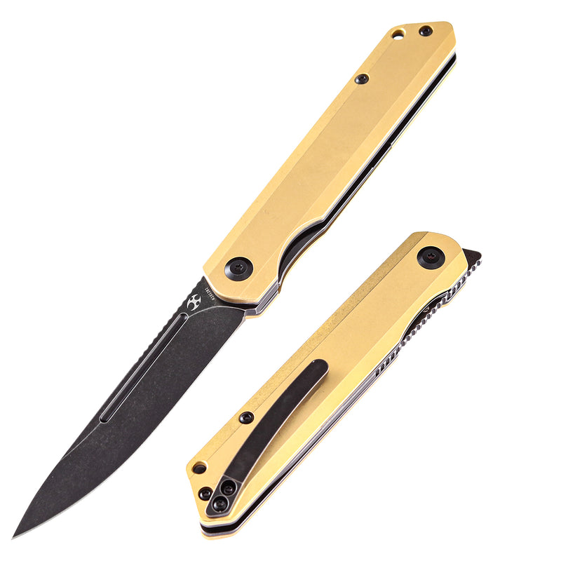 KANSEPT Prickle Flipper Knife Brass Handle (3.53"CPM-S35VN Blade)Max Tkachuk Design -K1012B1