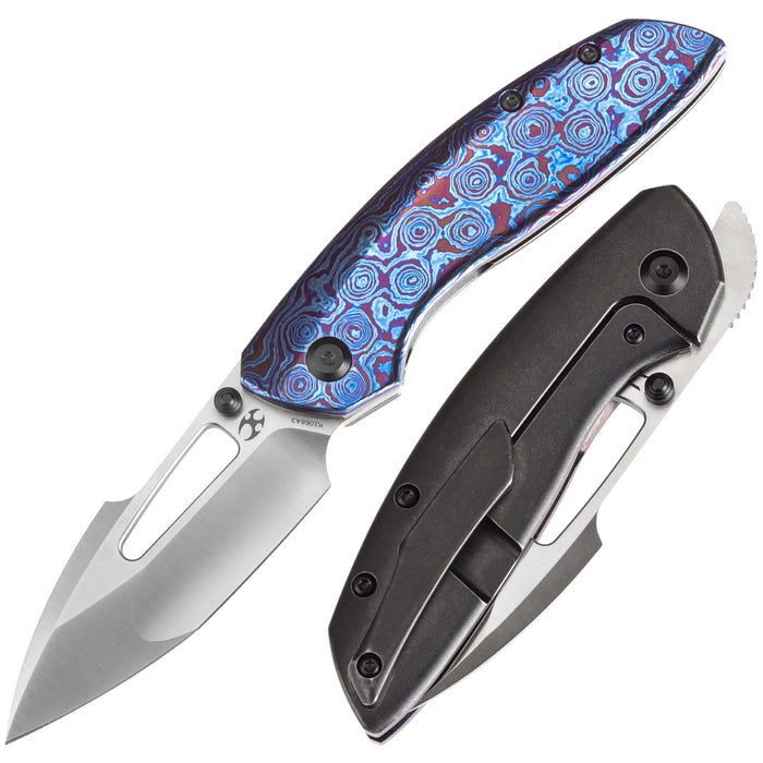 KANSEPT Link Thumb Studs Timascus and Blackwash Titanium Handle (3.0''CPM 20CV Blade )Triple Stripe Knives Design-K1068A3