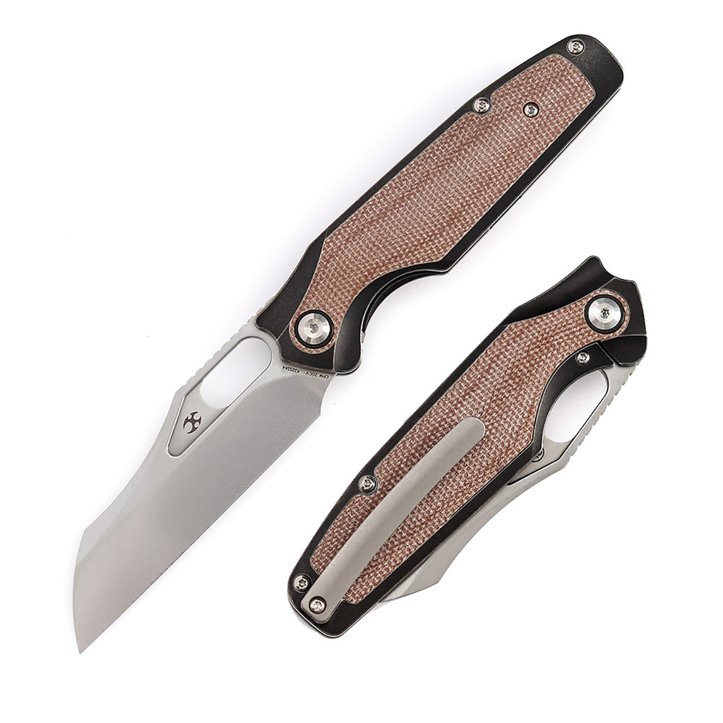 KANSEPT Tuckamore Thumb Hole Knife Stonewashed Titanium + Brown