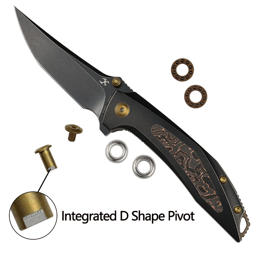 KANSEPT Baku Flipper/Thumb Hole Knife Titanium + Copper Carbon Fiber Inlay Handle (3.2'' CPM-S35VN Blade) Sparrow Knife Co Design -K1056A1