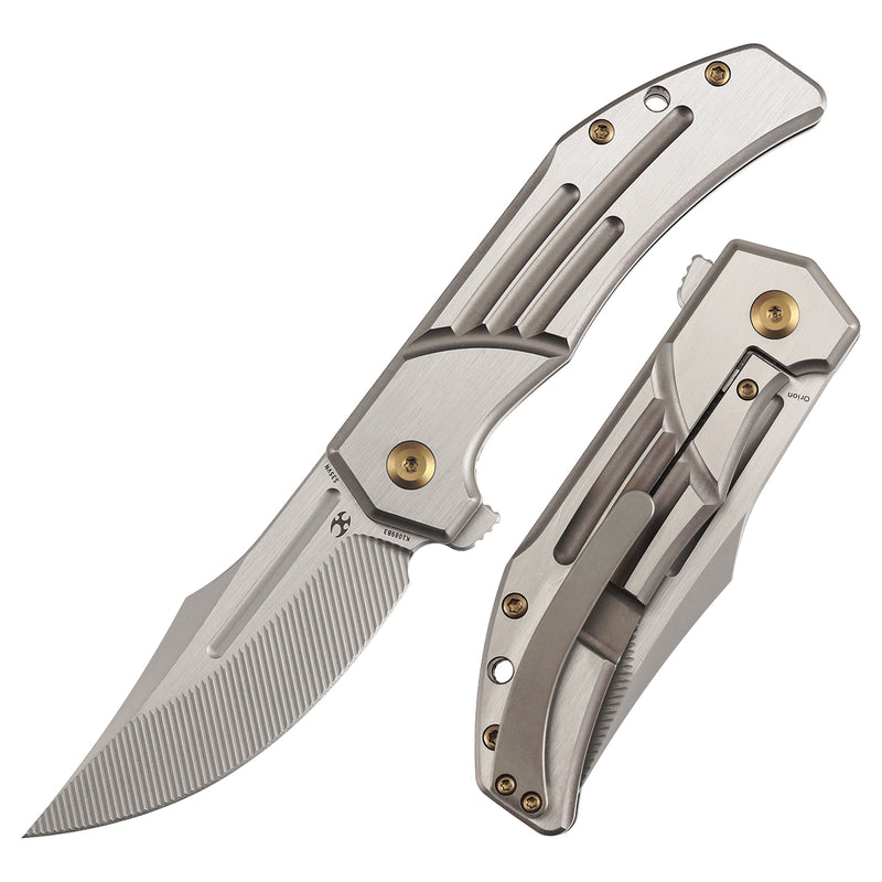KANSEPT Orion Limited Version Flipper Bronze Anodized and Machine Satin Titanium Handle (3.07" Machine Satin CPM S35VN with CNC Milling Blade) JB Stout Design-K1089B3