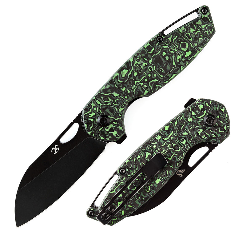 KANSEPT Model 6 Flipper/Thumb Hole Knife Green Carbon Fiber Handle (3.1'' CPM 20CV Blade) -K1022A5