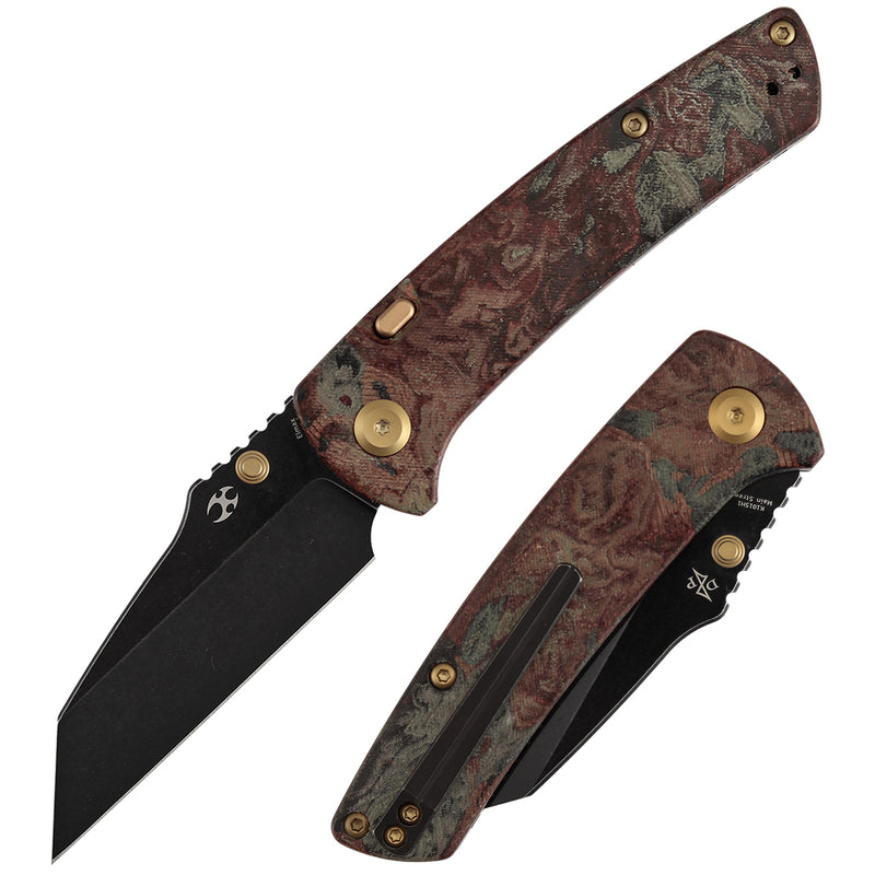 Kansept Main Street | Top Liner Lock | Red Rag Burl Canvas Micarta | 3.36" Elmax Blade | Pinkerton Knives Design |K1015H1