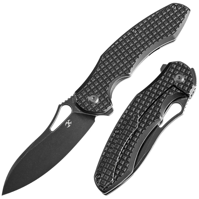 KANSEPT Echis Thumb Hole Blackwash Titanium with Frag Pattern Handle (3.45''CPM S35VN Blade ) Djinn Design -K1071A5