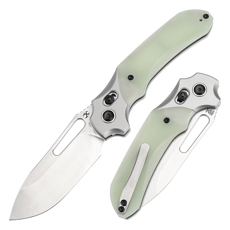 KANSEPT Quasar Cross Bar Lock Jade G10 Handle (3.38" 154CM Blade) with Munko Knives Design-T1099V1