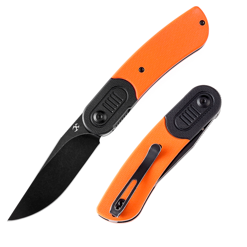 Reverie T2025B3 Black Stonewashed 154CM Blade Black and Orange G10 Handle Design by Justin Lundquist