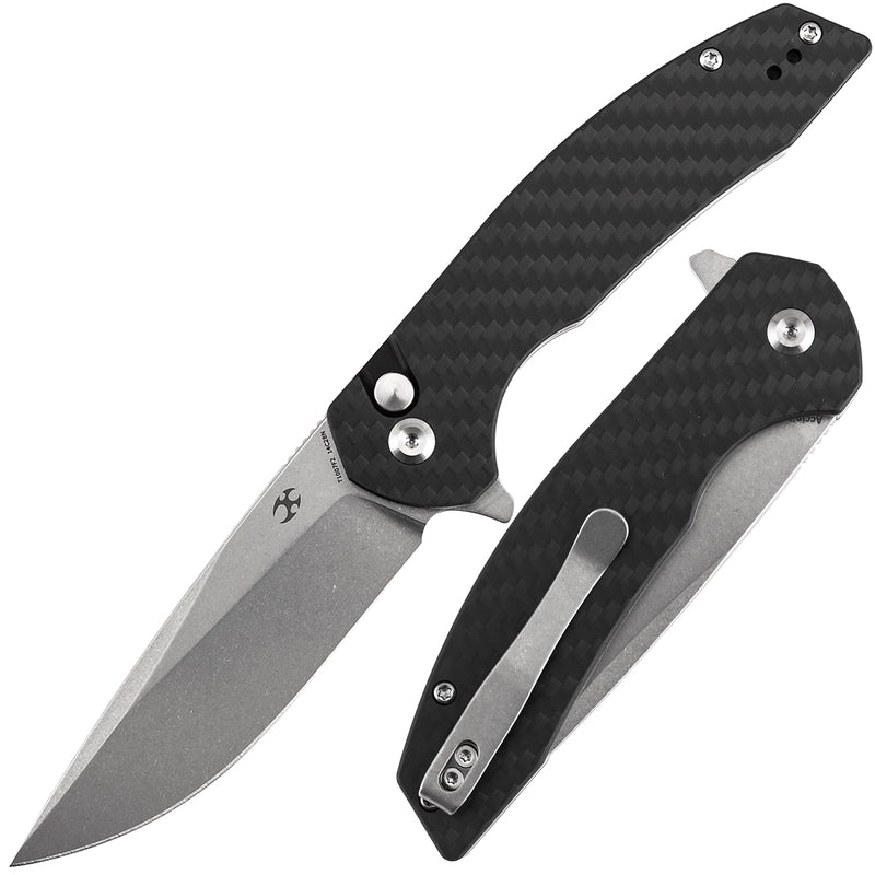 Kansept Accipiter | Button Lock | Twill Carbon FIber & G10 | 3.53" 14C28N Blade | T1007F2