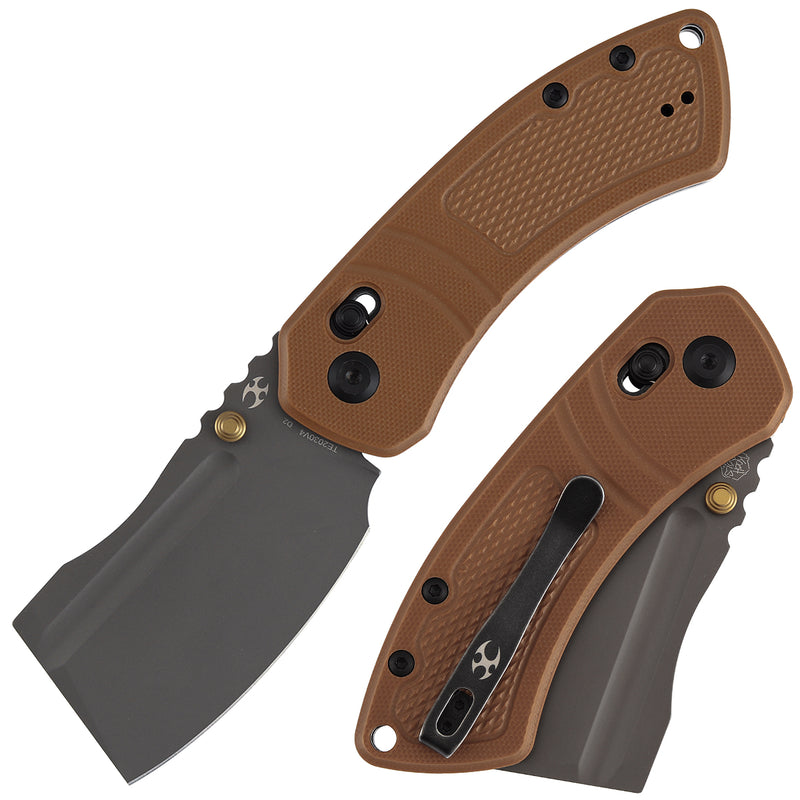 Kansept Korvid V | Crossbar Lock | Brown G10 with Diamond Pattern | 2.91" Gray TiCn Coated D2 Blade | Koch Tools Designed | TE2030V4