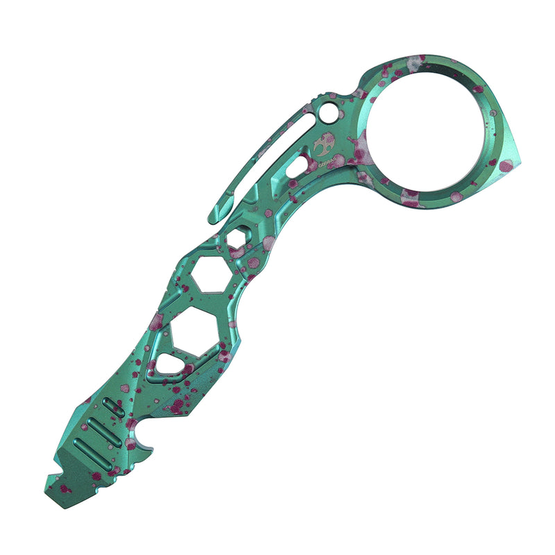 Kansept EDC Tool PryMate G008A9 Green Anodized Titanium with Purple Splash Multifucntional Tool Designed by Sebastian Irawan