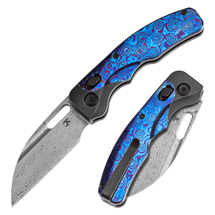 KANSEPT Vivid Cross Bar Lock Blackwashed Titanium with Timascus Handle (3.04'' Damascus Blade) Jacob Lundquist Designed-K1094V5