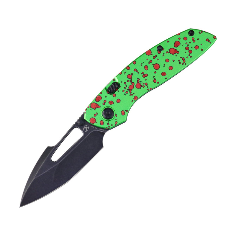 Link | Top Liner Lock | Green Aluminum with Zombie Blood Print | 2.98" 14C28N | Triple Stripe Knives | T1068H3