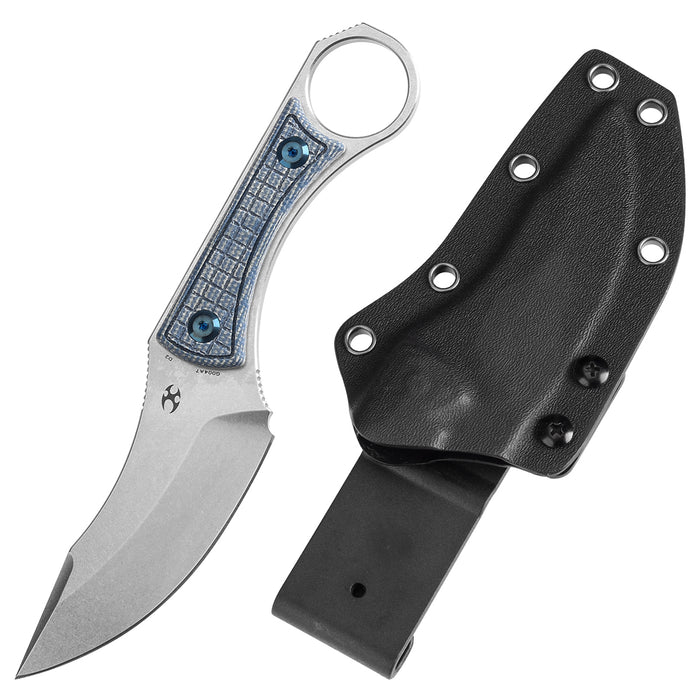 KANSEPT Niko Fixed Knife Blue Micarta with Frag Pattern Handle (3.54''D2 Blade ) with Sheath Marco Knives Design -G004A7