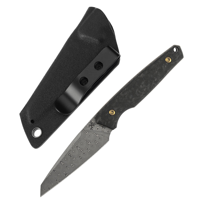 Kansept Parr | Fixed Blade | Shred Carbon Fiber |3.12" Damascus Blade | Jonathan Styles Design | G011A4