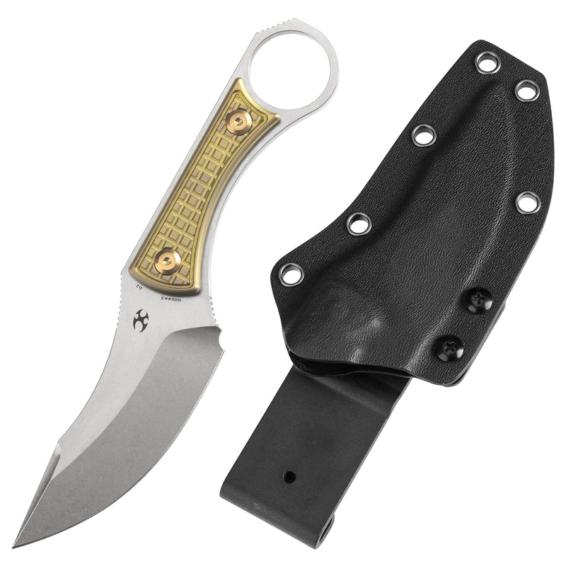 KANSEPT Niko Fixed Knife Bronzed Anodized Titanium with Frag Pattern Handle (3.54''D2 Blade ) with Sheath Marco Knives Design -G004A3