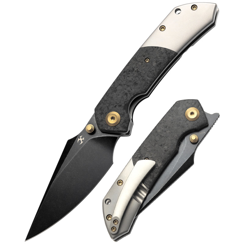 KANSEPT Fenrir Front Flipper/Thumb Stud Knife Shred Carbon Fiber +Titanium Handle (3.48'' CPM-S35VN Blade) Greg Schob Design-K1034A1