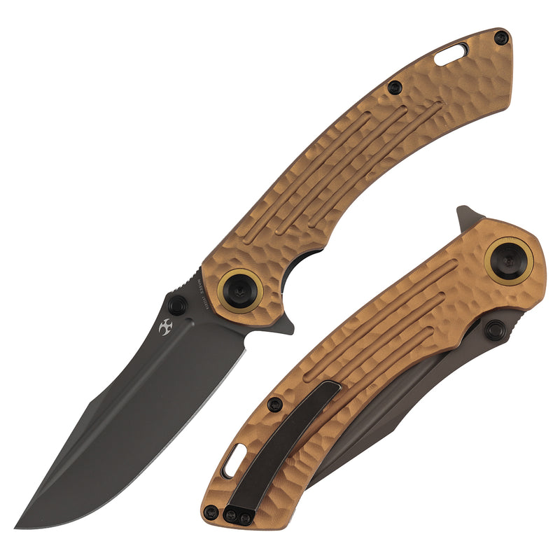 Kansept Pretatout | Golden Aluminum with Rock Texture | 3.56" CPM S35VN Blade | Kmaxrom Design | K1032A7