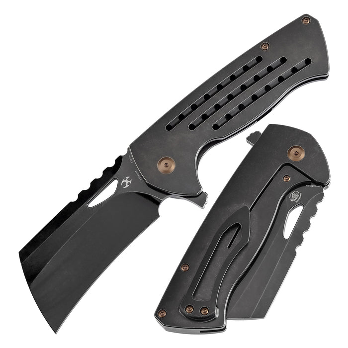 KANSEPT Leviathan Flipper Blackwash Titanium with Holes Handle (3.9''CPM S35VN Blade ) Warhawk Knives Design -K1083A3