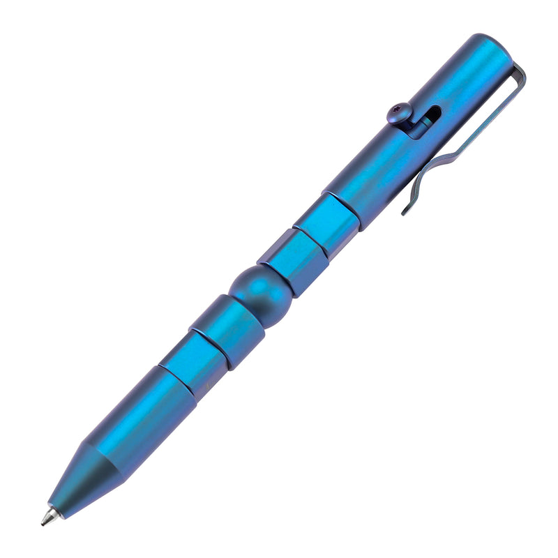 Kansept EDC Customizer Bolt Action Blue Anodized Titanium Pen with 'LOVE' Pattern Designed by Kevin Passon-G013P3
