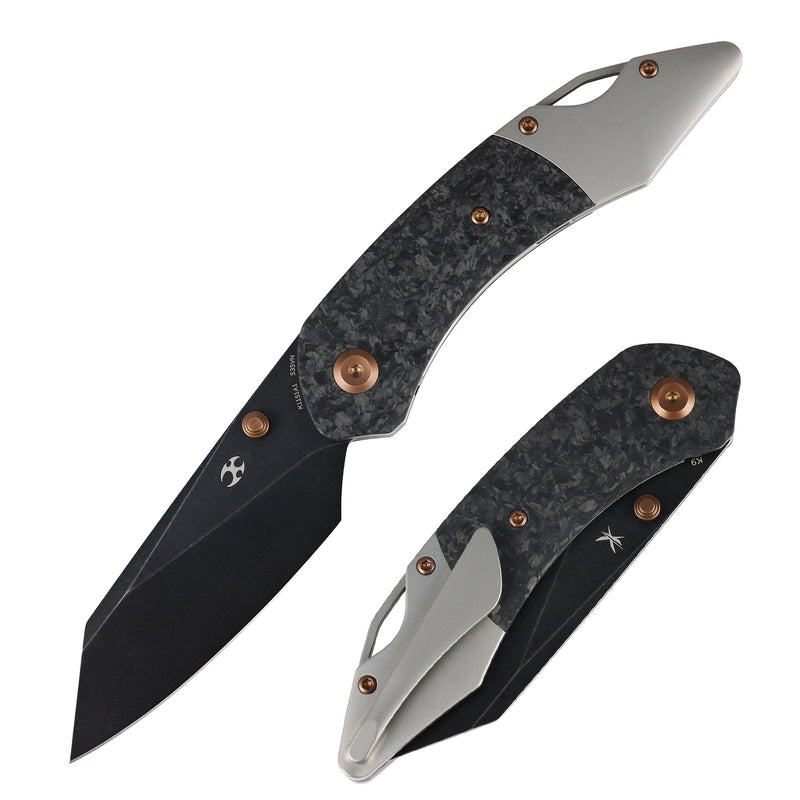 K9 | Bolster Liner Lock | Shred Carbon Fiber & Plain Titanium | 3.63" CPM S35VN | Keanison Knives Design | K1151A1
