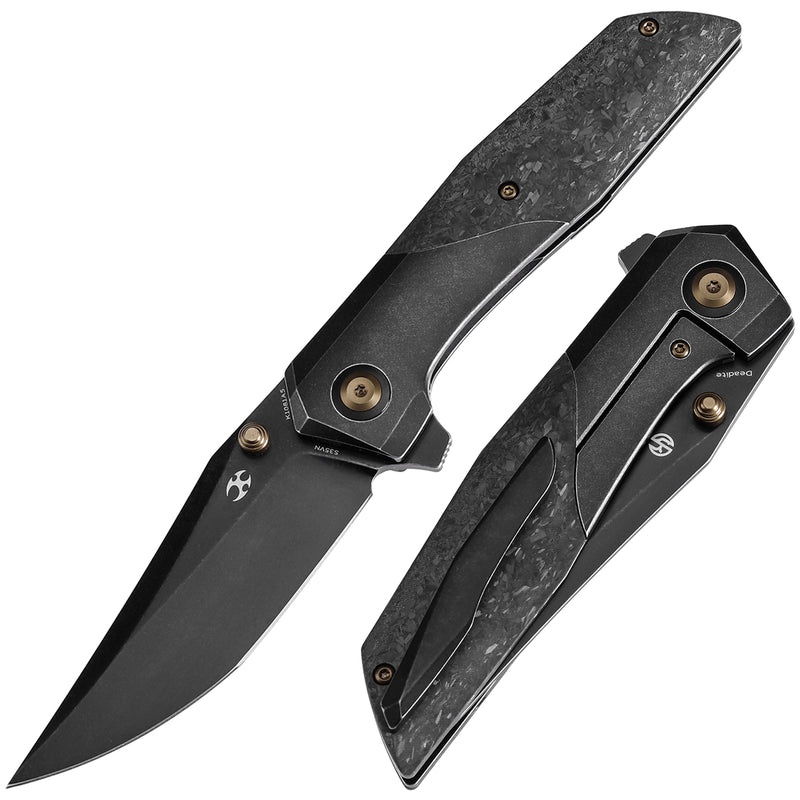 KANSEPT Deadite Thumb Stub Blackwash Titanium with Shred Carbon Fiber Handle (3.52''CPM S35VN Blade ) Tuffknives Designed - K1081A5