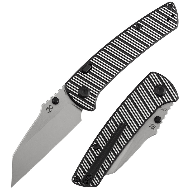 Kansept Main Street | Top Liner Lock | Black and Plain Aluminum with Stripes | 3.36" Elmax Blade | Pinkerton Knives Design |K1015H4