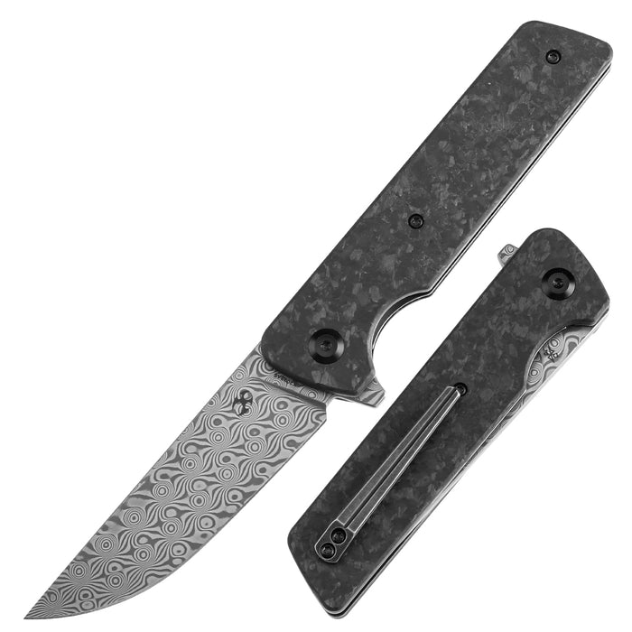 KANSEPT Anomaly Flipper Knife Shred Carbon Fiber Handle (3.14''Damascus Blade) Dirk Pinkerton-K2038A6