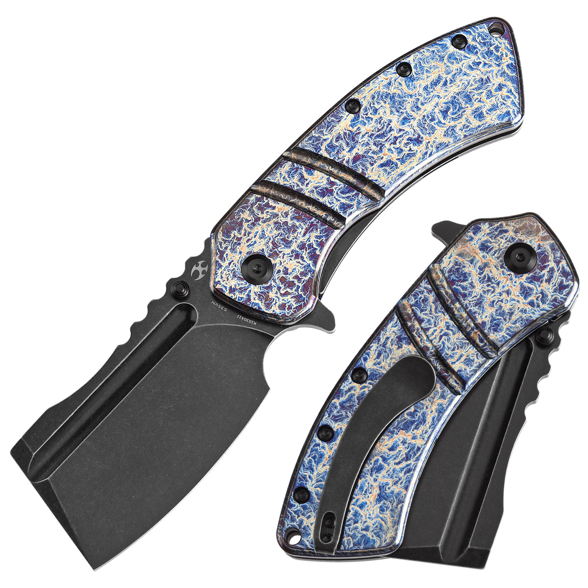 KANSEPT XL Korvid Flipper Knife Titanium with Lightning Strike