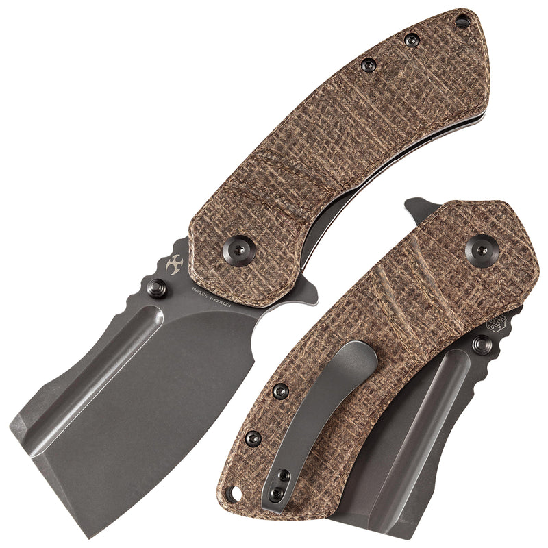 KANSEPT M+ Korvid Thumb Studs/Flipper Knife Burlap Brwon Micarta Handle (3.07'‘  CPM S35VN Blade ) Koch Tools Design-K2030C4U