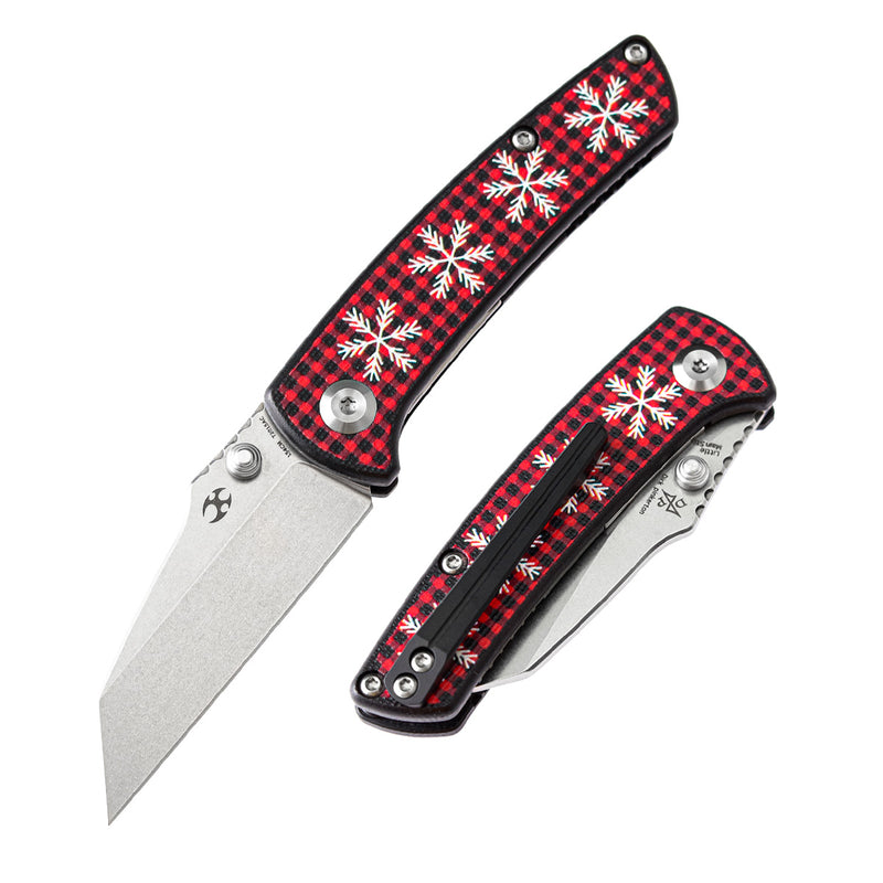 KANSEPT Little Main Street Thumb Studs Knife G10 with Snowflake Print Handle (2.26'' 154CM Blade) Dirk Pinkerton Design -T2015AC