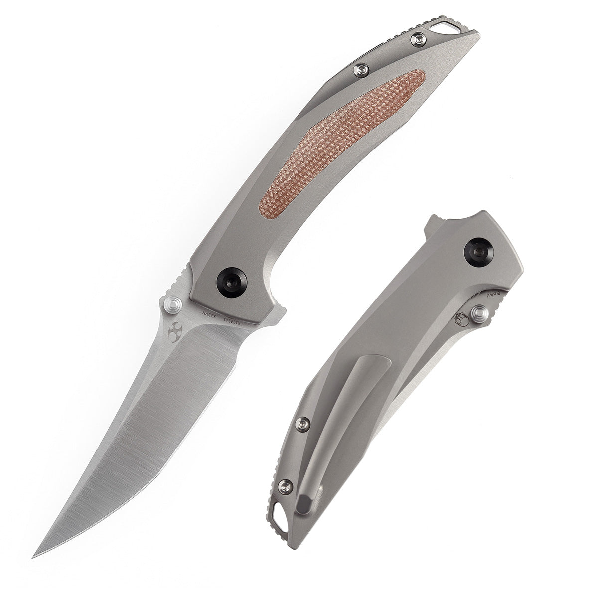 Bakuページ KANSEPT Baku Flipper/Thumb Hole Knife Titanium + Brown Micarta