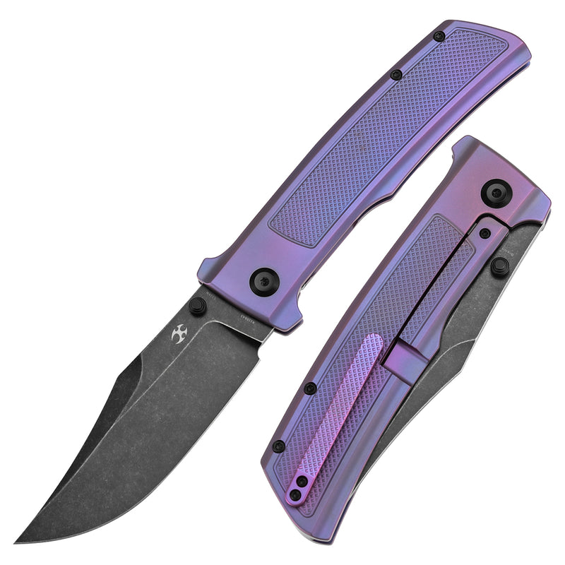 KANSEPT Bison Thumb Stub Purple Anodized Titanium with Frag Pattern Handle 4.25" CPM S35VN Blade) with Ray Laconico Knives Design-K1108A5