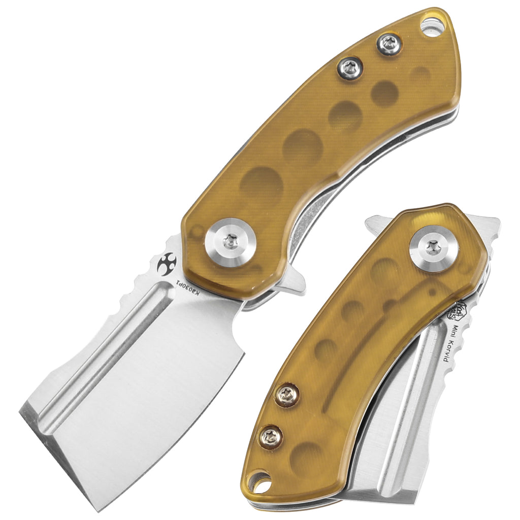 KANSEPT Mini Korvid Flipper Knife Amber PEI/Ultem(1.45'' CPM S35VN