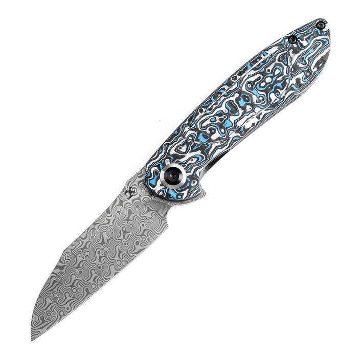 KANSEPT Prometheus Folding Knife Blue Whire Nebula Carbon Fiber Handle(3.29'' Damascus Blade)D.O.C.K. Design-K1040A3