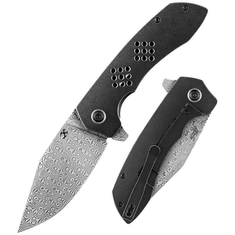 KANSEPT Entity K1036B3 Dmascus Blade Black TiCn Coated and Stonewashed  Titanium Handle with Nalu Knives design