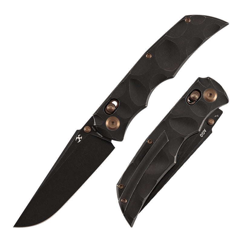 KANSEPT SIF Crossbar Lock Blackwash Titanium with Dimples Handle (3.76" CPM S35VN Blade) AGO Knives Designed- K1100V3