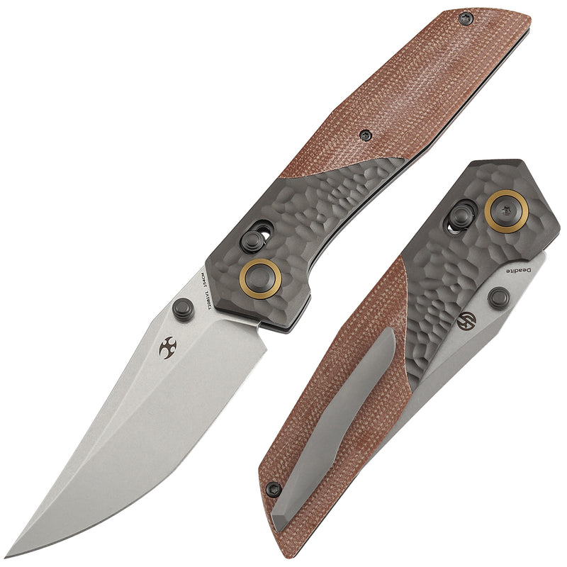 Deadite | Gray Aluminum (Rock Texture) with Brown Micarta Scales | 3.52" 154CM Blade | Tuffknives Design | T1081V1