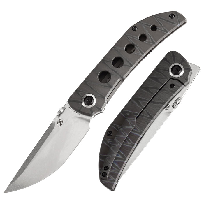 KANSEPT Tarkin Frame Lock Knife Tiger Stripe Flamed Titanium with Holes Handle (3.36'' 20CV Blade) Matthew Christensen Design - K1078A6