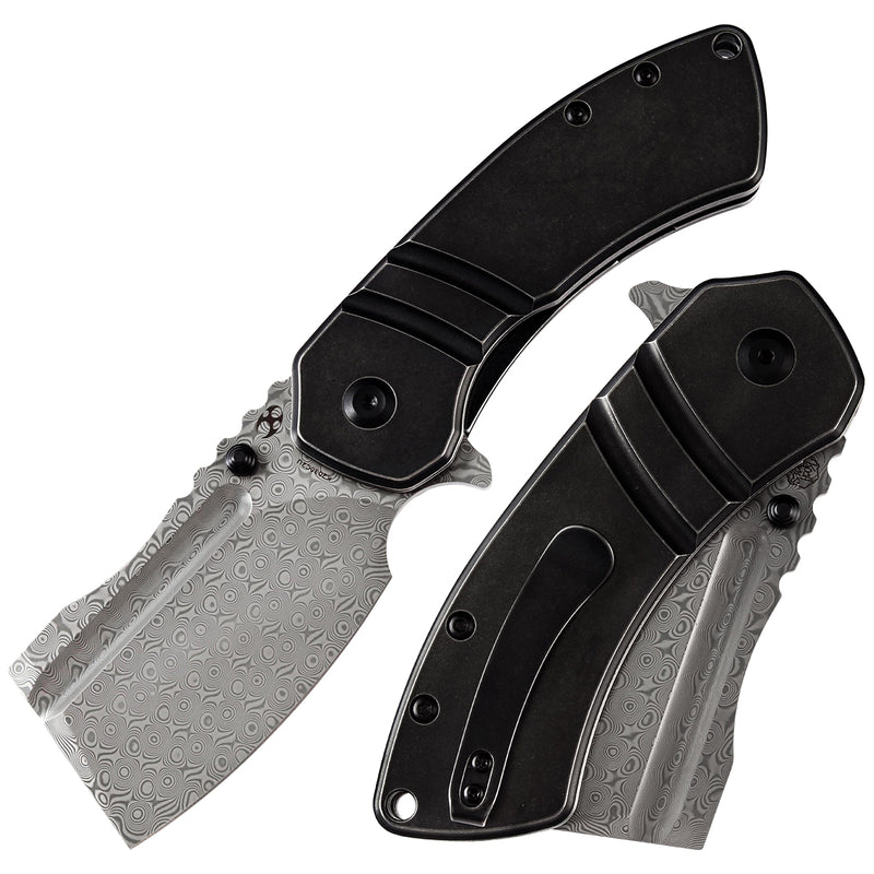 KANSEPT M+ Korvid Thumb Studs/Flipper Knife Stonewashed Titanium Handle (3.07'‘ Damascus Blade ) Koch Tools Design-K2030C2U