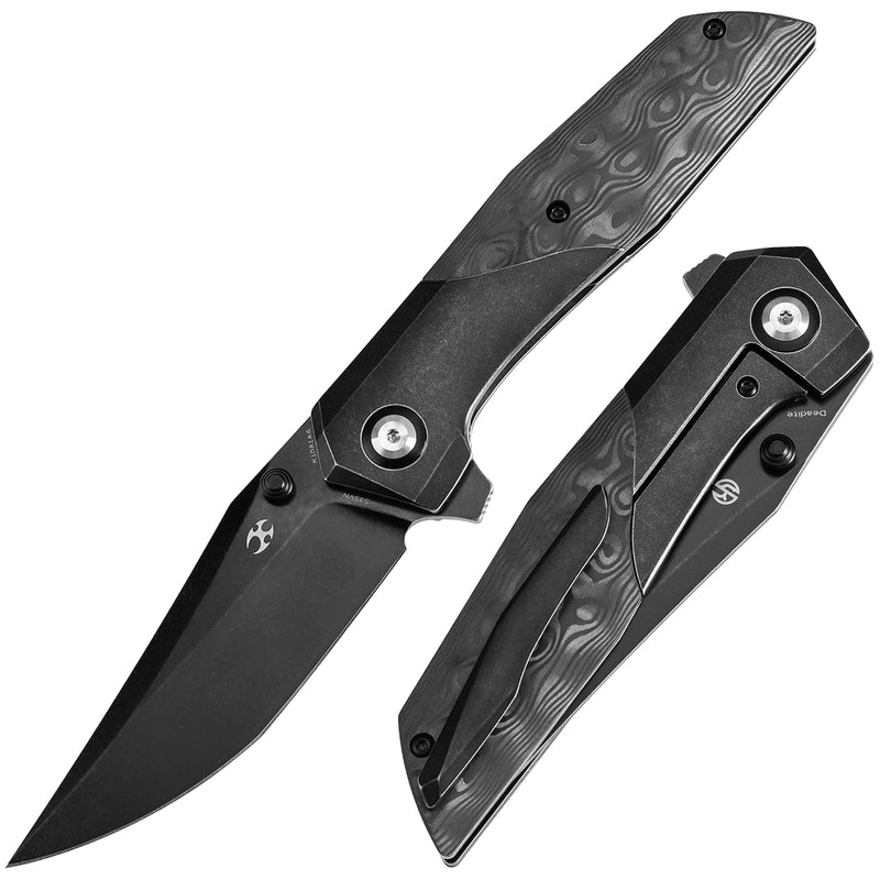 KANSEPT Deadite Thumb Stub Blackwash Titanium with Rose Pattern Carbon Fiber Handle (3.52''CPM S35VN Blade ) Tuffknives Designed - K1081A6