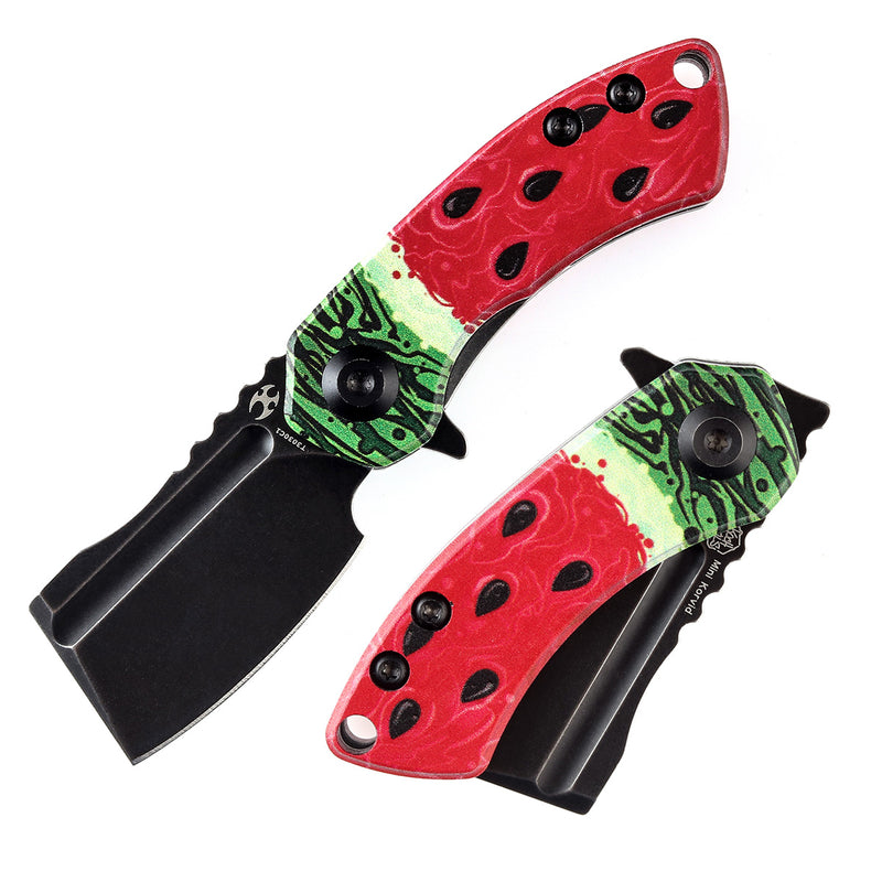KANSEPT Mini Korvid  Flipper Knife Jade G10 with Watermelon Print Handle (1.45'' 154CM Blade) Koch Tools Design-T3030C1