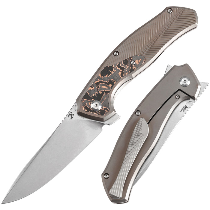 KANSEPT HAVØRN Flipper Bronze Anodized Titanium with Copper Carbon Fiber Inlay Handle (3.48''CPM S35VN Blade )Djinn Design -K1069A4