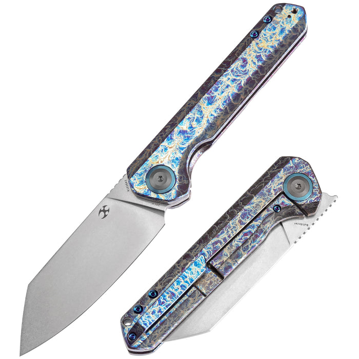 KANSEPT Bulldozer Front Filpper Titanium with Lightning Strike Finish Handle (3.56" CPM-20CV Blade) Kim Ning Design-K1028A5