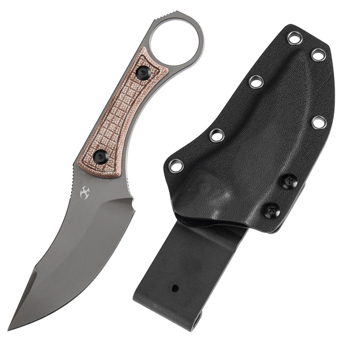 KANSEPT Niko Fixed Knife Brown Micarta with Frag PatternHandle (3.54''D2 Blade ) with Sheath Marco Knives Design -G004A8